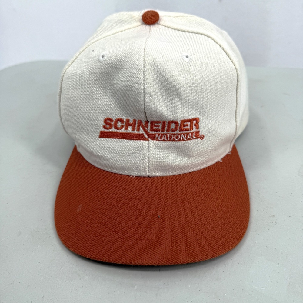 Vintage Schneider National Hat Mens White Orange Snapback Trucking Logo Otto Cap